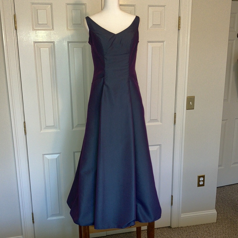 Belsoie Women's Formal V-neck Sheath Long Dress Purple Iridescent Taffeta 12